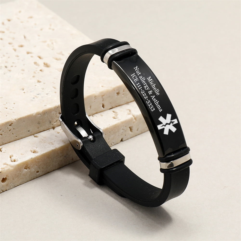 Gray Silicone Adjustable Personalized Medical Bracelet | Medical bracelet, Medical  id bracelets, Alert bracelet